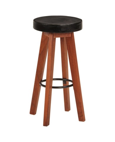 Tabourets de bar 2 pcs Cuir véritable et bois d'acacia solide