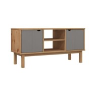 Meuble TV Marron et gris 113,5x43x57 cm Bois de pin massif