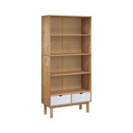 Bibliothèque avec 2 tiroirs Marron et blanc Bois de pin massif