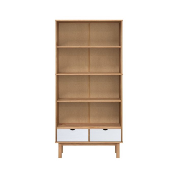 Bibliothèque avec 2 tiroirs Marron et blanc Bois de pin massif