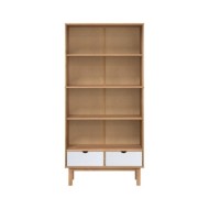 Bibliothèque avec 2 tiroirs Marron et blanc Bois de pin massif