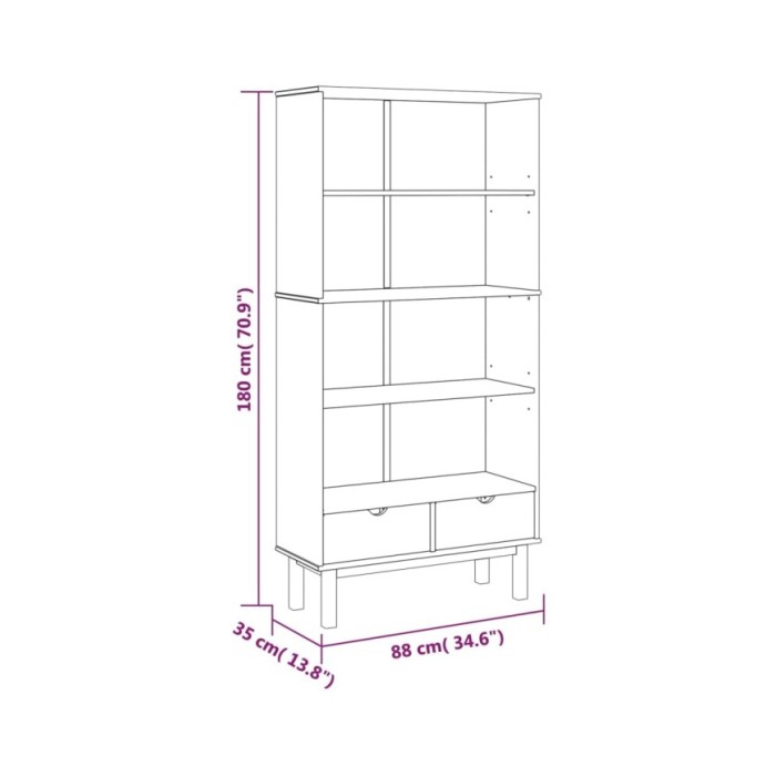 Bibliothèque avec 2 tiroirs Marron et blanc Bois de pin massif