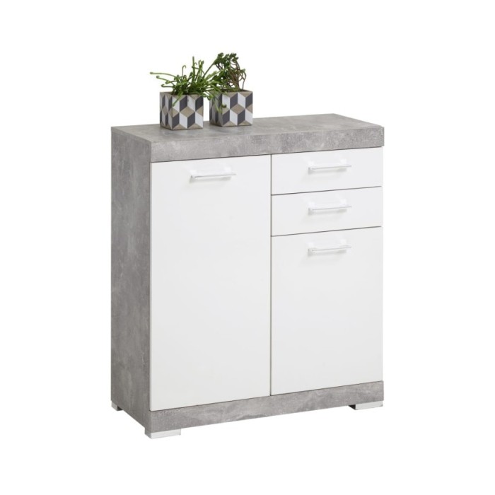 FMD Armoire avec 2 portes et 2 tiroirs 80x34,9x89,9 cm Béton et blanc