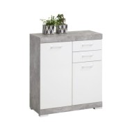 FMD Armoire avec 2 portes et 2 tiroirs 80x34,9x89,9 cm Béton et blanc