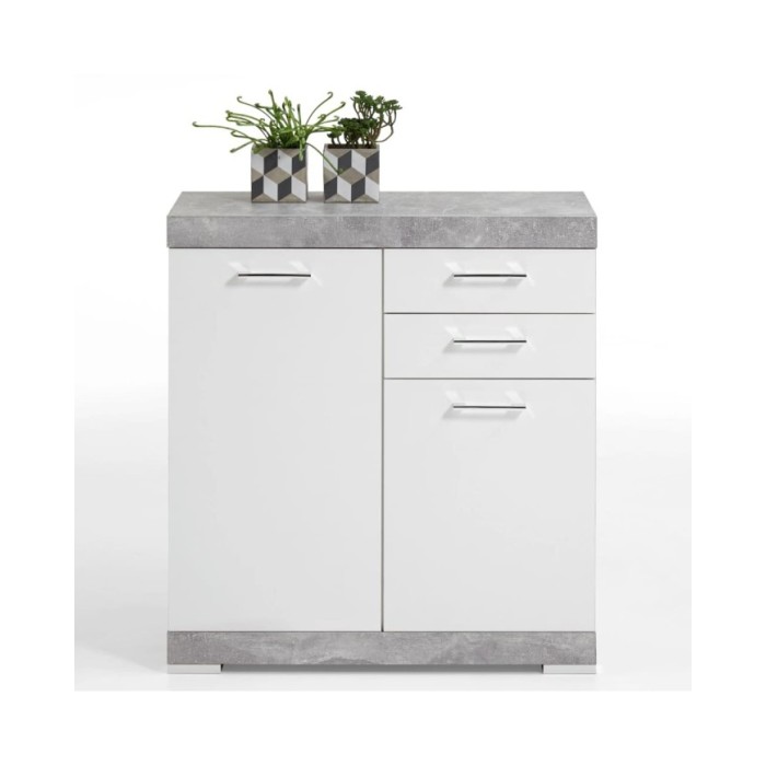 FMD Armoire avec 2 portes et 2 tiroirs 80x34,9x89,9 cm Béton et blanc