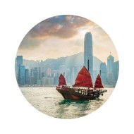 WallArt Papier peint cercle Skyline with Junk Boat 142,5 cm