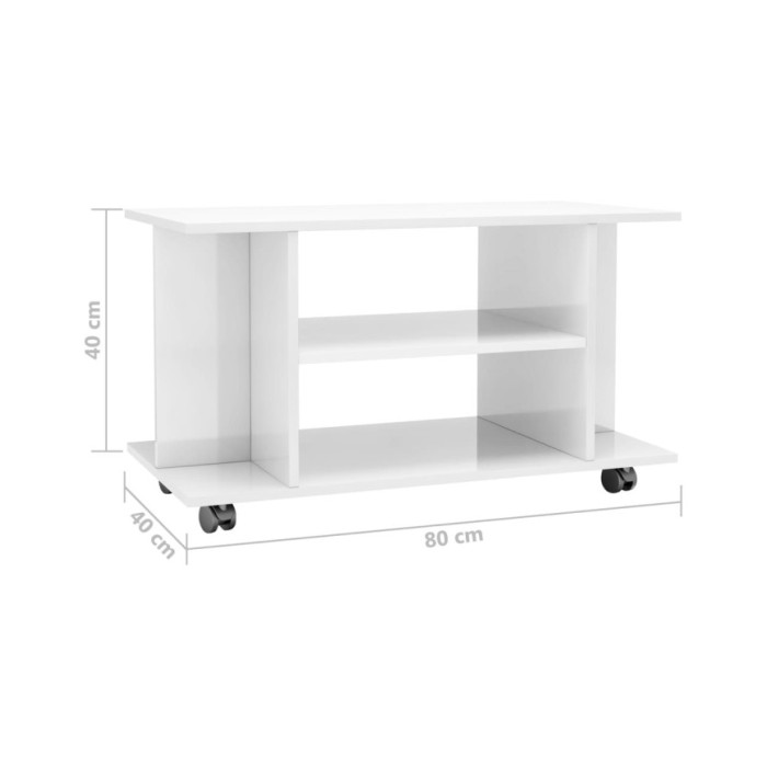Meuble TV avec roulettes Blanc brillant 80x40x40 cm Aggloméré