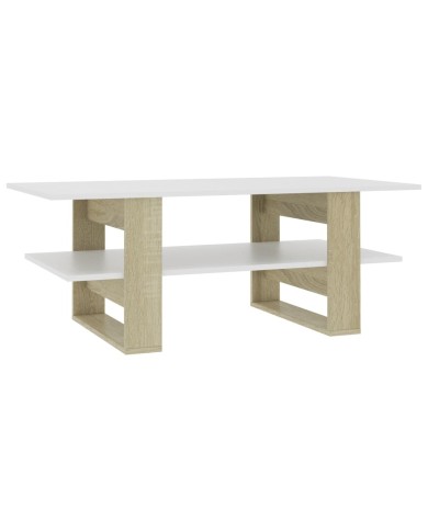 Table basse Blanc et chêne sonoma 110x55x42 cm Aggloméré 