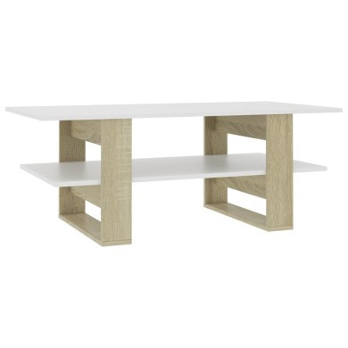 Table basse Blanc et chêne sonoma 110x55x42 cm Aggloméré 