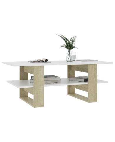 Table basse Blanc et chêne sonoma 110x55x42 cm Aggloméré 