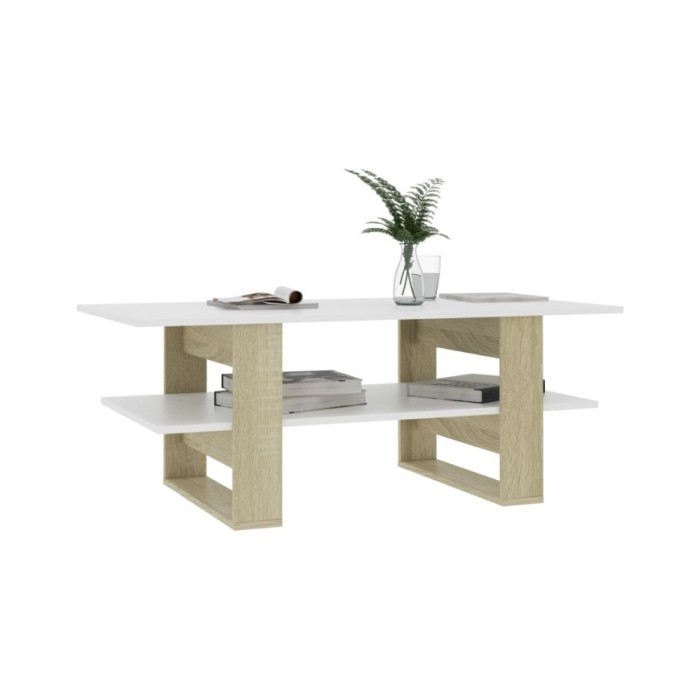 Table basse Blanc et chêne sonoma 110x55x42 cm Aggloméré 