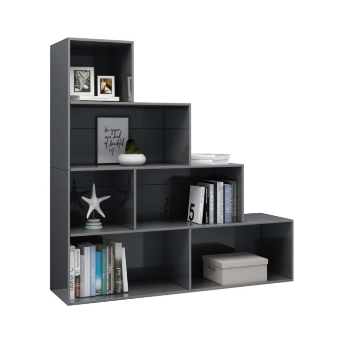 Bibliothèque/Séparateur de pièce Gris brillant 155x24x160 cm