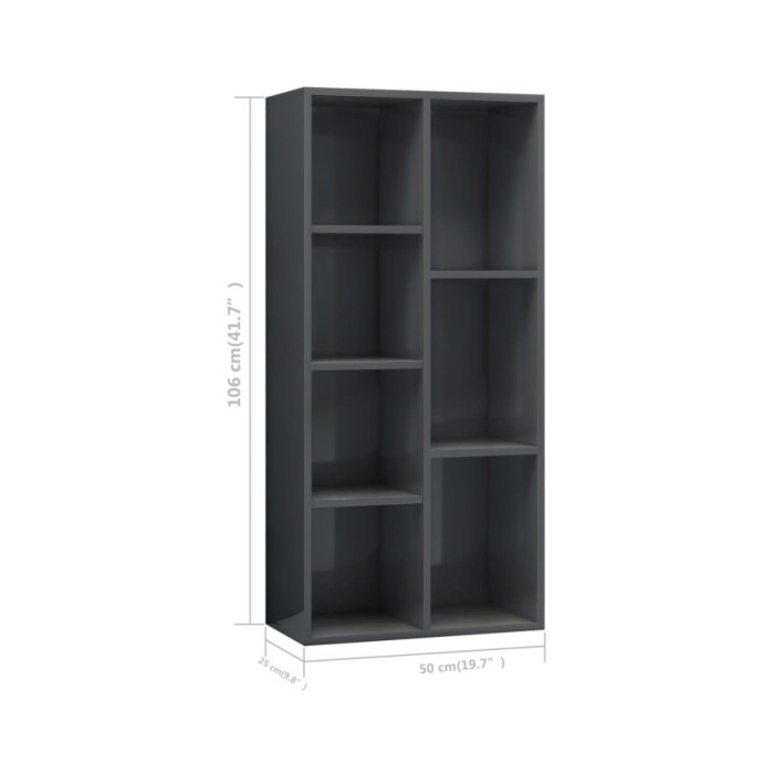 Bibliothèque Gris brillant 50x25x106 cm Aggloméré
