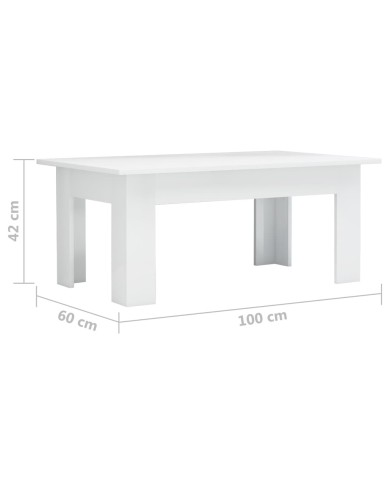 Table basse Blanc brillant 100 x 60 x 42 cm Aggloméré 