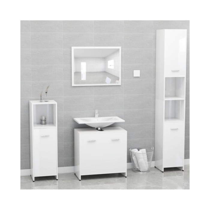 Ensemble de meubles de salle de bain Blanc brillant Aggloméré