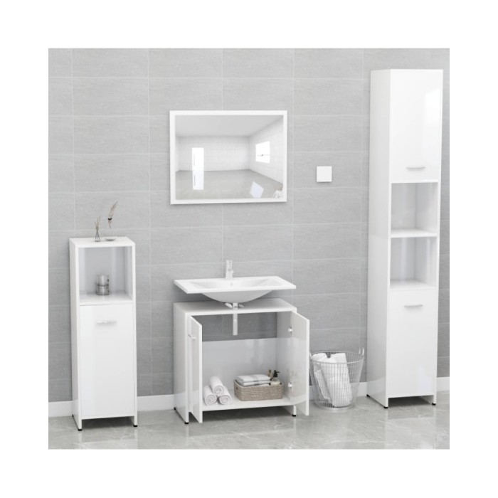 Ensemble de meubles de salle de bain Blanc brillant Aggloméré