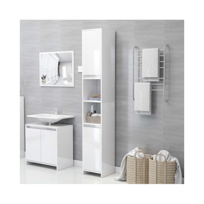 Armoire de salle de bain Blanc brillant 30x30x183,5cm Aggloméré