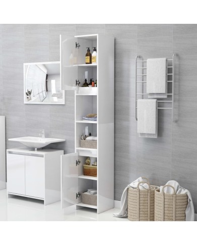 Armoire de salle de bain Blanc brillant 30x30x183,5cm Aggloméré
