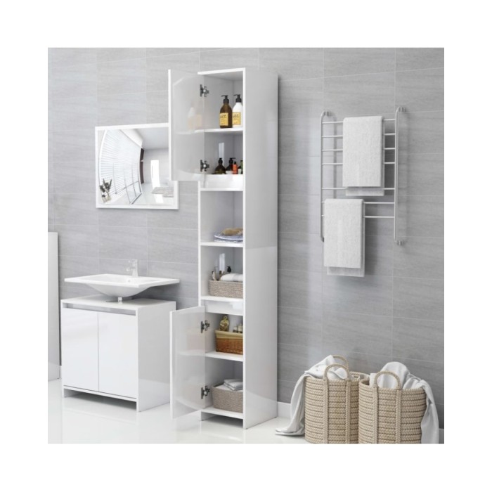 Armoire de salle de bain Blanc brillant 30x30x183,5cm Aggloméré