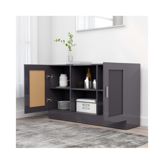 Buffet Gris brillant 120x30,5x70 cm Aggloméré