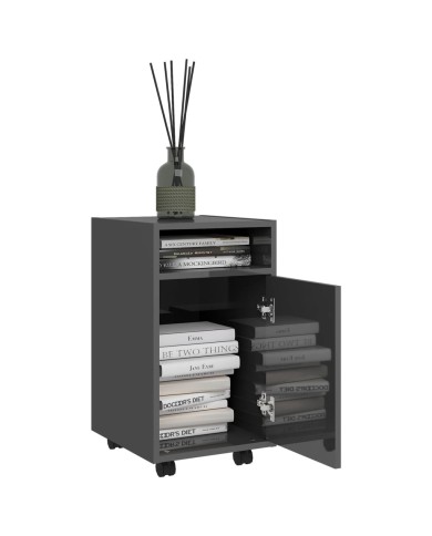 Armoire latérale avec roues Gris brillant 33x38x60 cm Aggloméré