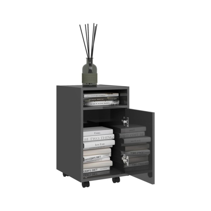 Armoire latérale avec roues Gris brillant 33x38x60 cm Aggloméré