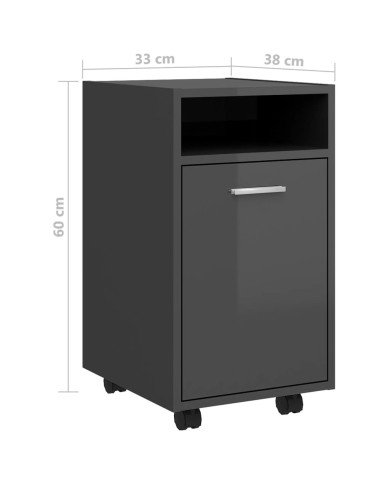 Armoire latérale avec roues Gris brillant 33x38x60 cm Aggloméré