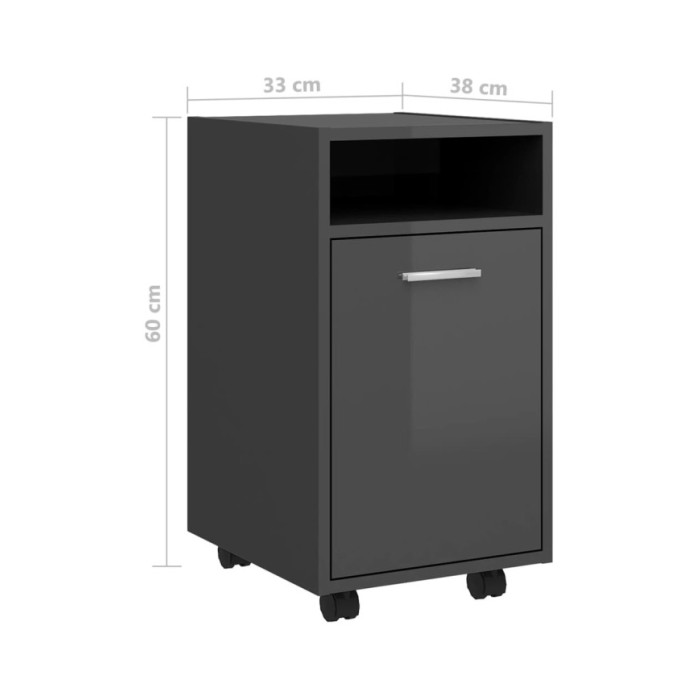 Armoire latérale avec roues Gris brillant 33x38x60 cm Aggloméré