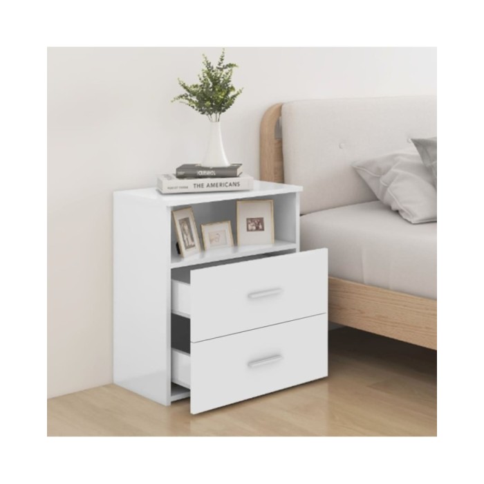 Tables de chevet 2 pcs Blanc brillant 50x32x60 cm