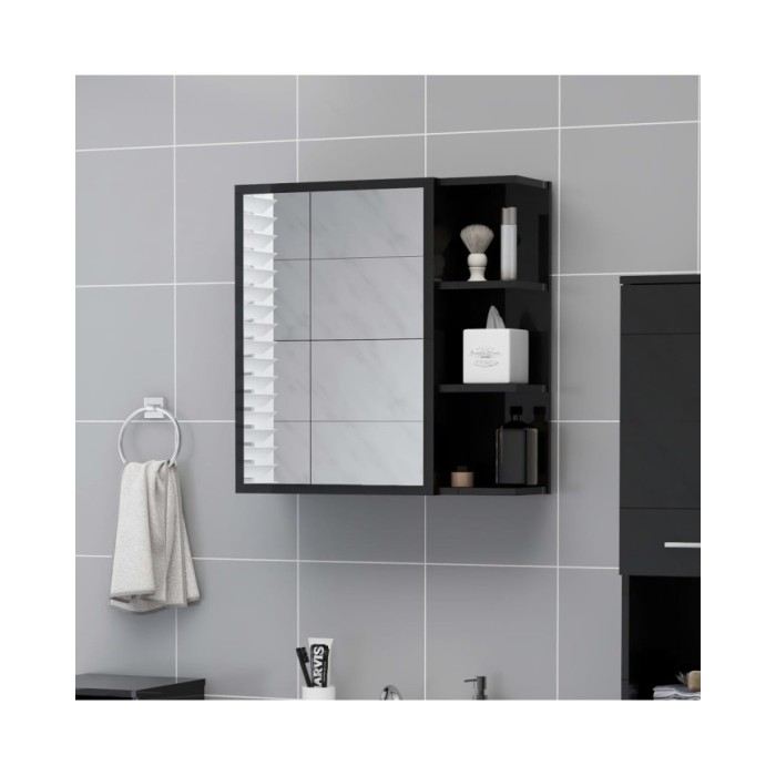 Armoire à miroir de bain Noir brillant 62,5x20,5x64cm Aggloméré