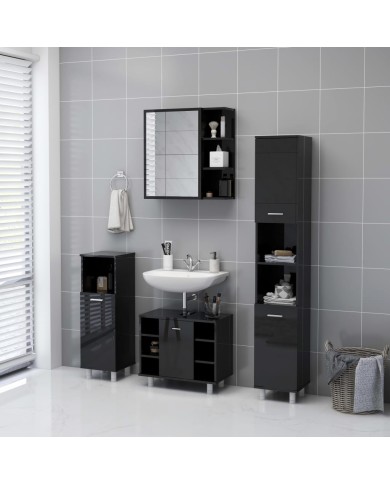 Armoire à miroir de bain Noir brillant 62,5x20,5x64cm Aggloméré