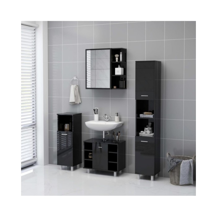Armoire à miroir de bain Noir brillant 62,5x20,5x64cm Aggloméré