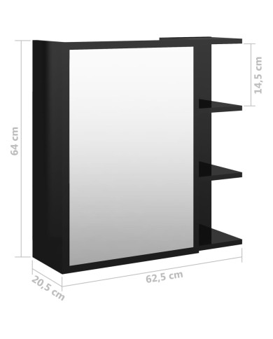 Armoire à miroir de bain Noir brillant 62,5x20,5x64cm Aggloméré