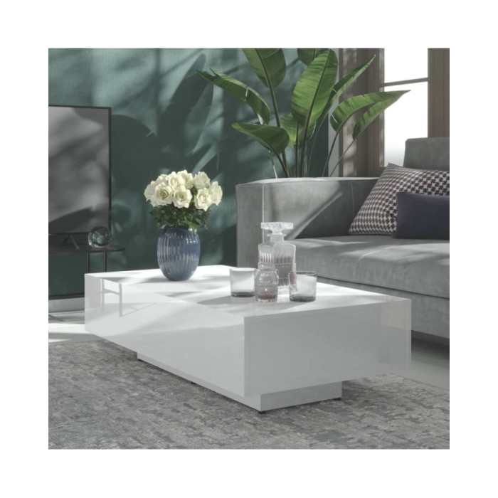 Table basse Blanc brillant 115x60x31 cm Aggloméré