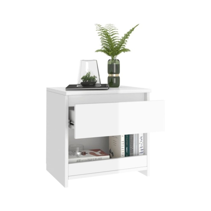 Table de chevet Blanc brillant 40x30x39 cm Aggloméré