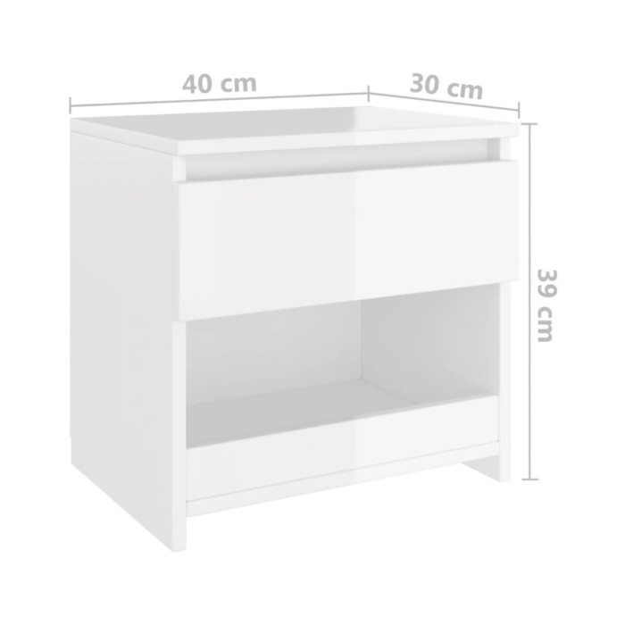 Table de chevet Blanc brillant 40x30x39 cm Aggloméré