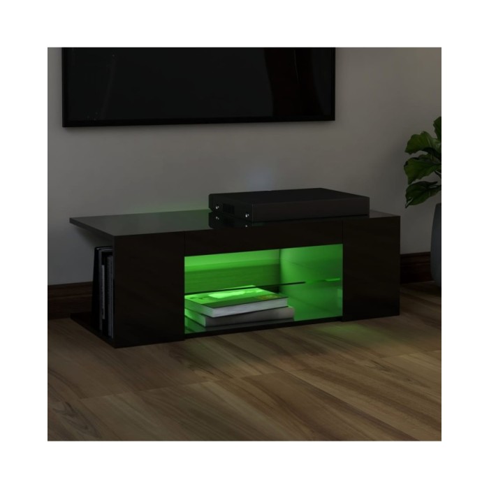 Meuble TV avec lumières LED Noir brillant 90x39x30 cm