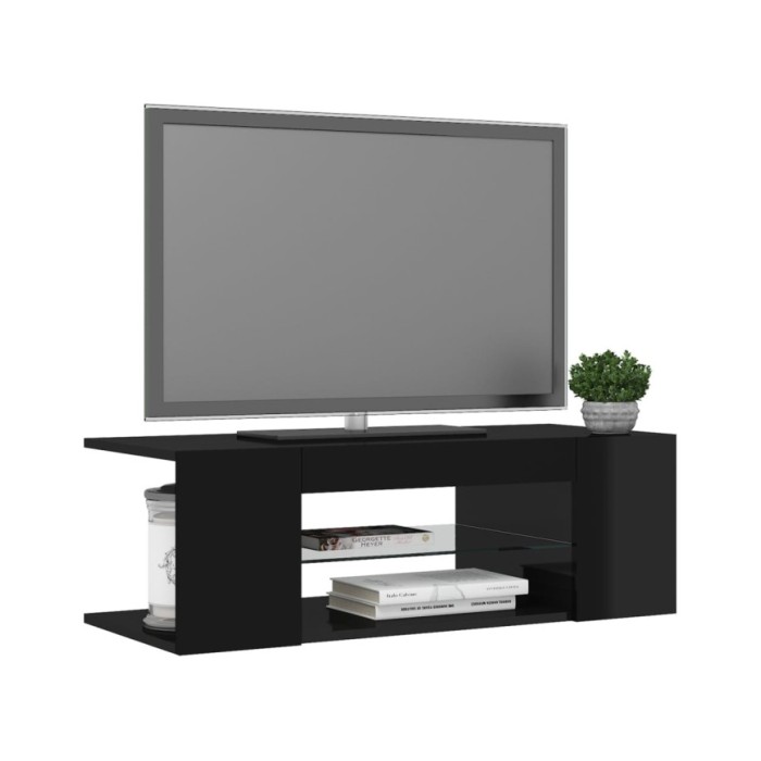 Meuble TV avec lumières LED Noir brillant 90x39x30 cm