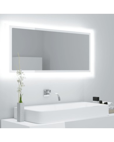 Miroir à LED de bain Blanc brillant 100x8,5x37 cm Aggloméré