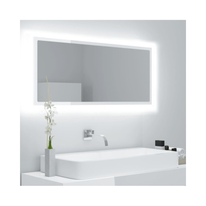 Miroir à LED de bain Blanc brillant 100x8,5x37 cm Aggloméré