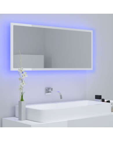 Miroir à LED de bain Blanc brillant 100x8,5x37 cm Aggloméré