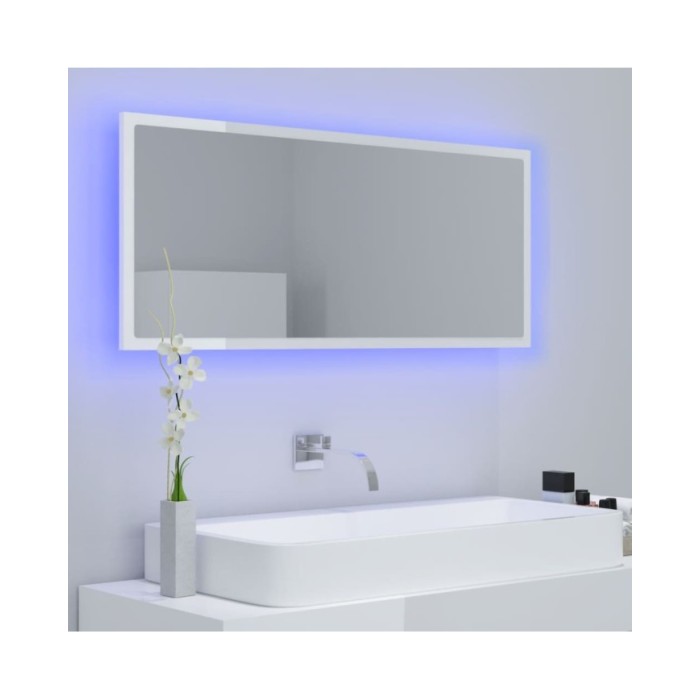 Miroir à LED de bain Blanc brillant 100x8,5x37 cm Aggloméré