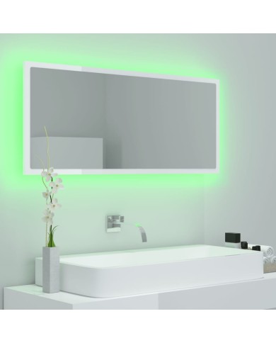 Miroir à LED de bain Blanc brillant 100x8,5x37 cm Aggloméré