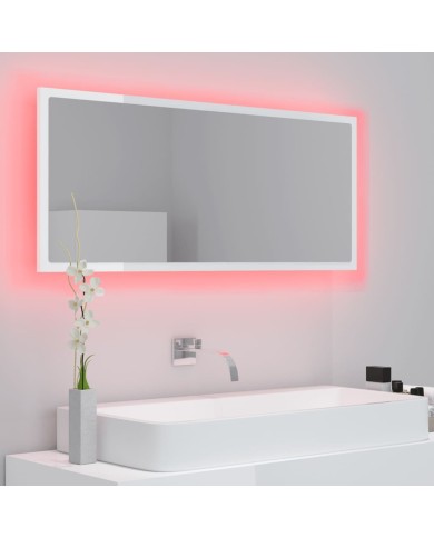 Miroir à LED de bain Blanc brillant 100x8,5x37 cm Aggloméré