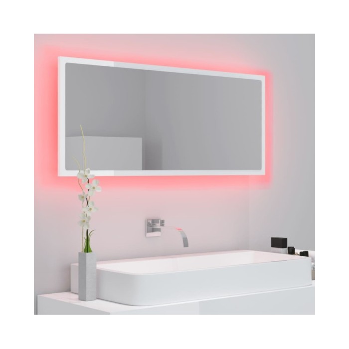 Miroir à LED de bain Blanc brillant 100x8,5x37 cm Aggloméré