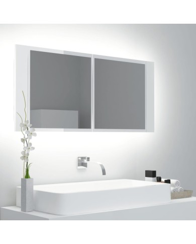 Armoire à miroir de bain à LED Blanc brillant 100x12x45 cm