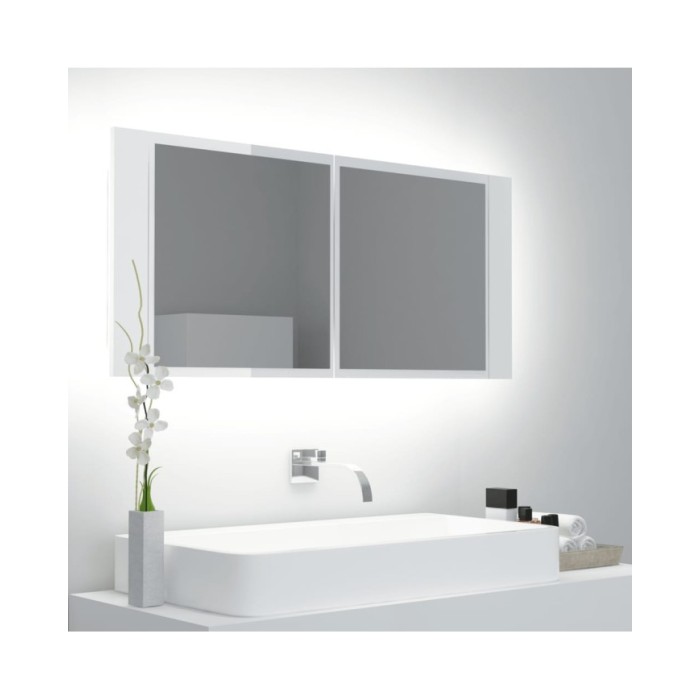 Armoire à miroir de bain à LED Blanc brillant 100x12x45 cm