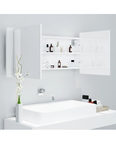Armoire à miroir de bain à LED Blanc brillant 100x12x45 cm