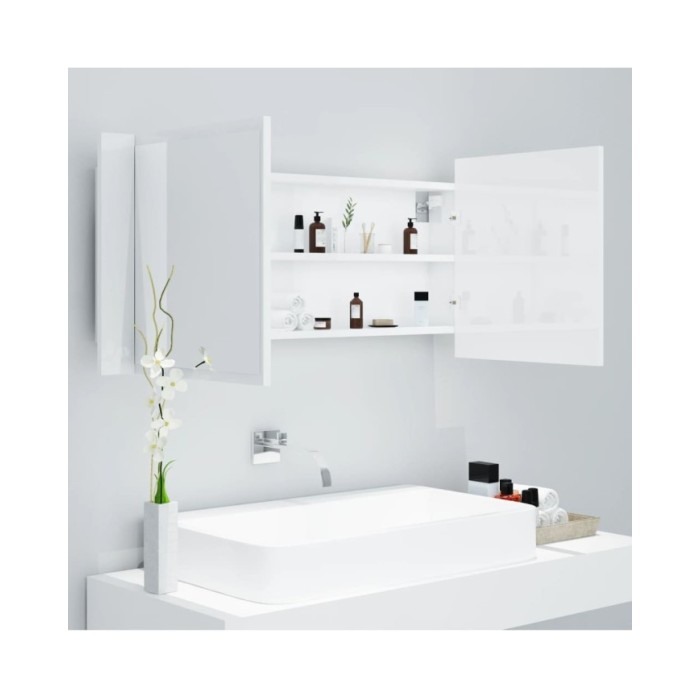 Armoire à miroir de bain à LED Blanc brillant 100x12x45 cm