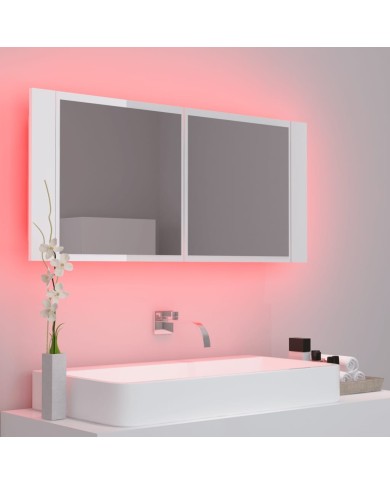 Armoire à miroir de bain à LED Blanc brillant 100x12x45 cm